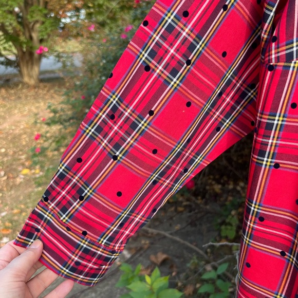 NWT Talbots Pretty Red Multicolored Plaid Black Polka Dot Long Sleeve Blouse - Picture 3 of 6